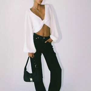 Princess Polly The Henrik Cropped Sweater Long Sleeve White